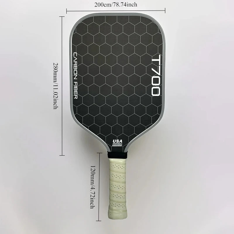 Carbon Fiber T700 Pickleball Paddle Polymer Honeycomb Core Carbon Friction Surface Enhanced Power, Rotation and Control 16mm